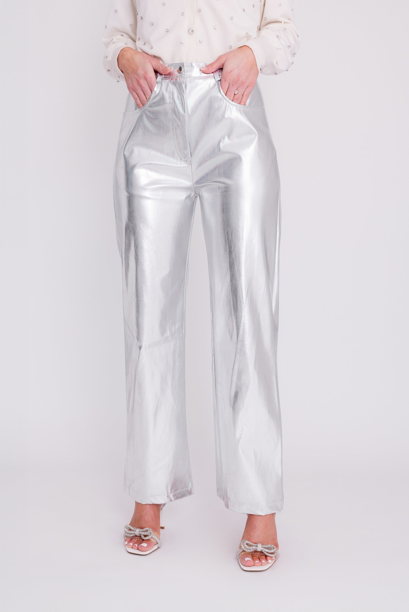 High waisted metallic pants shops