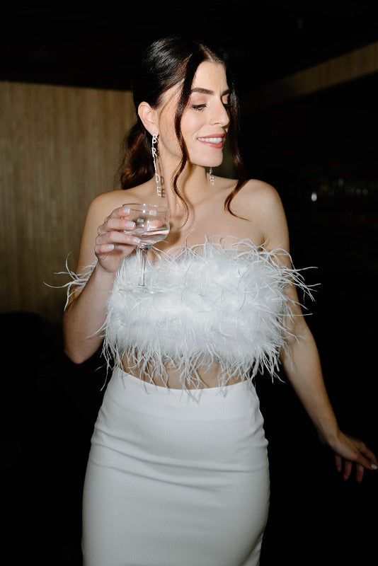 White Ostrich Feather Top