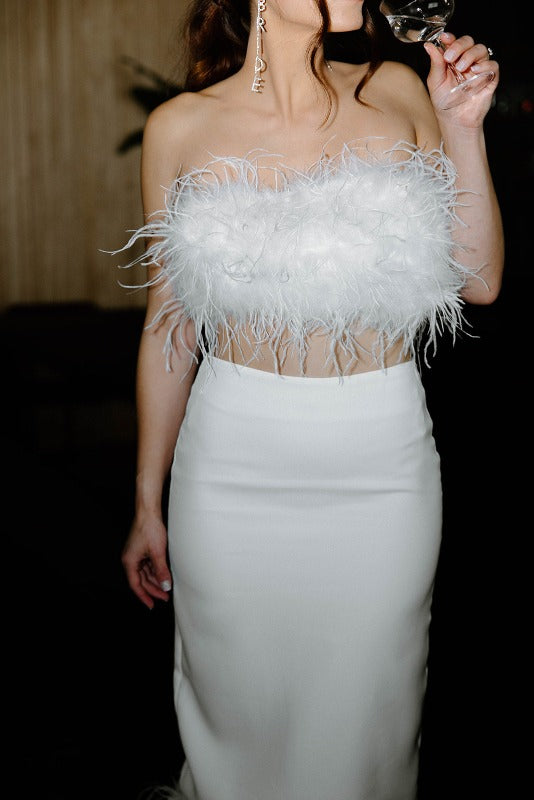 White Ostrich Feather Top