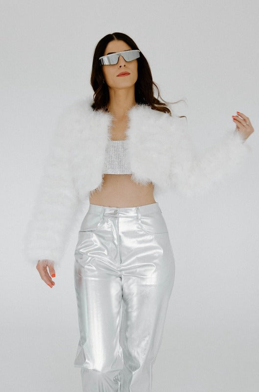 Cropped Real Ostrich Feather Jacket