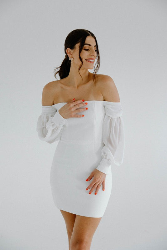Athena Off-the-Shoulder Mini Dress - White