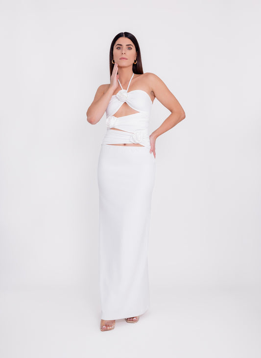 Mia Floral Cutout Maxi Dress - White and Black
